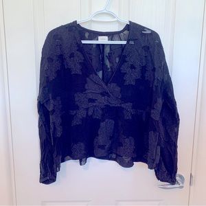 WILFRED ARITZIA Black Sheer Floral Top